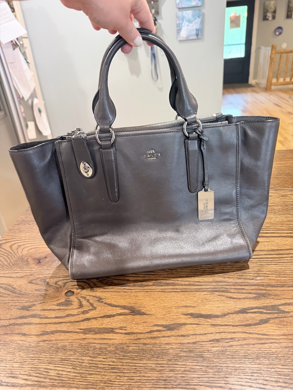 Coach Crosby Carryall, Gray, Silver Hardware